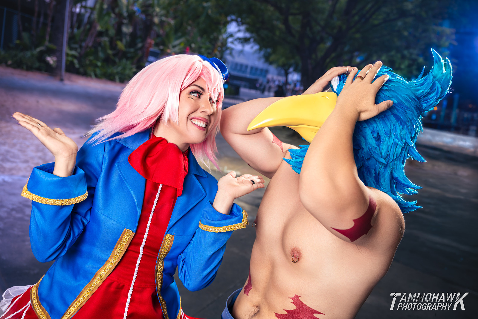 Oliver “Kohalu” Holmes and Lilith “Liliphae” Holmes in matching Shangri-La Frontier cosplay, both faces visible