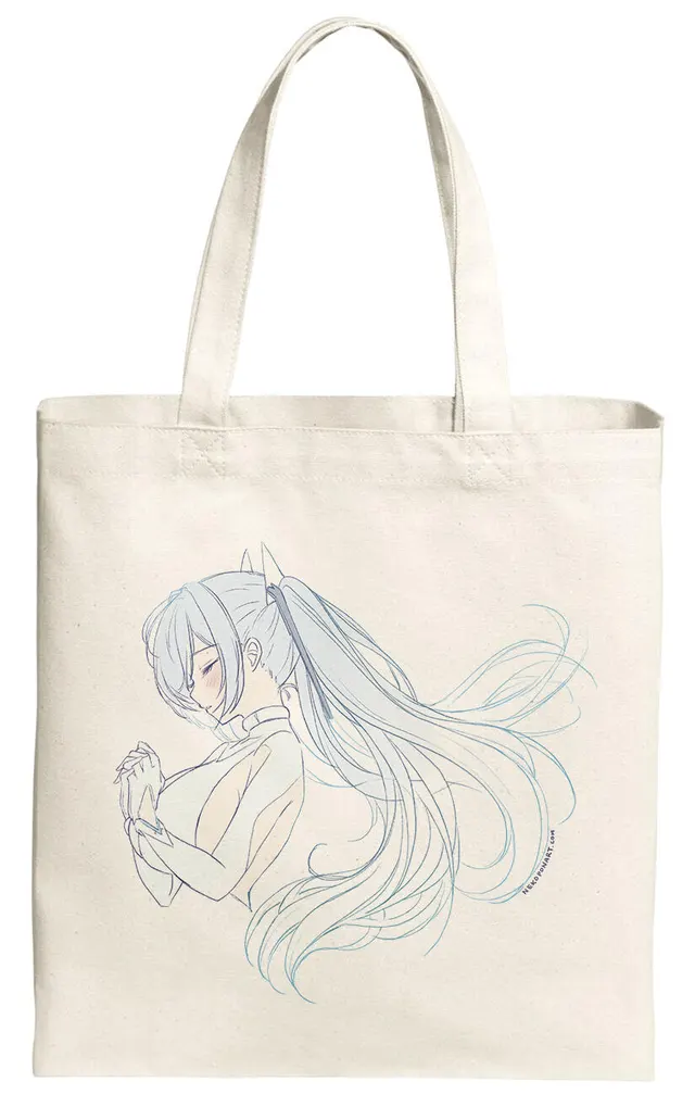 Merch example by Nekopon. A tall sticker of a woman with long pink hair in a white and blue outfit.
