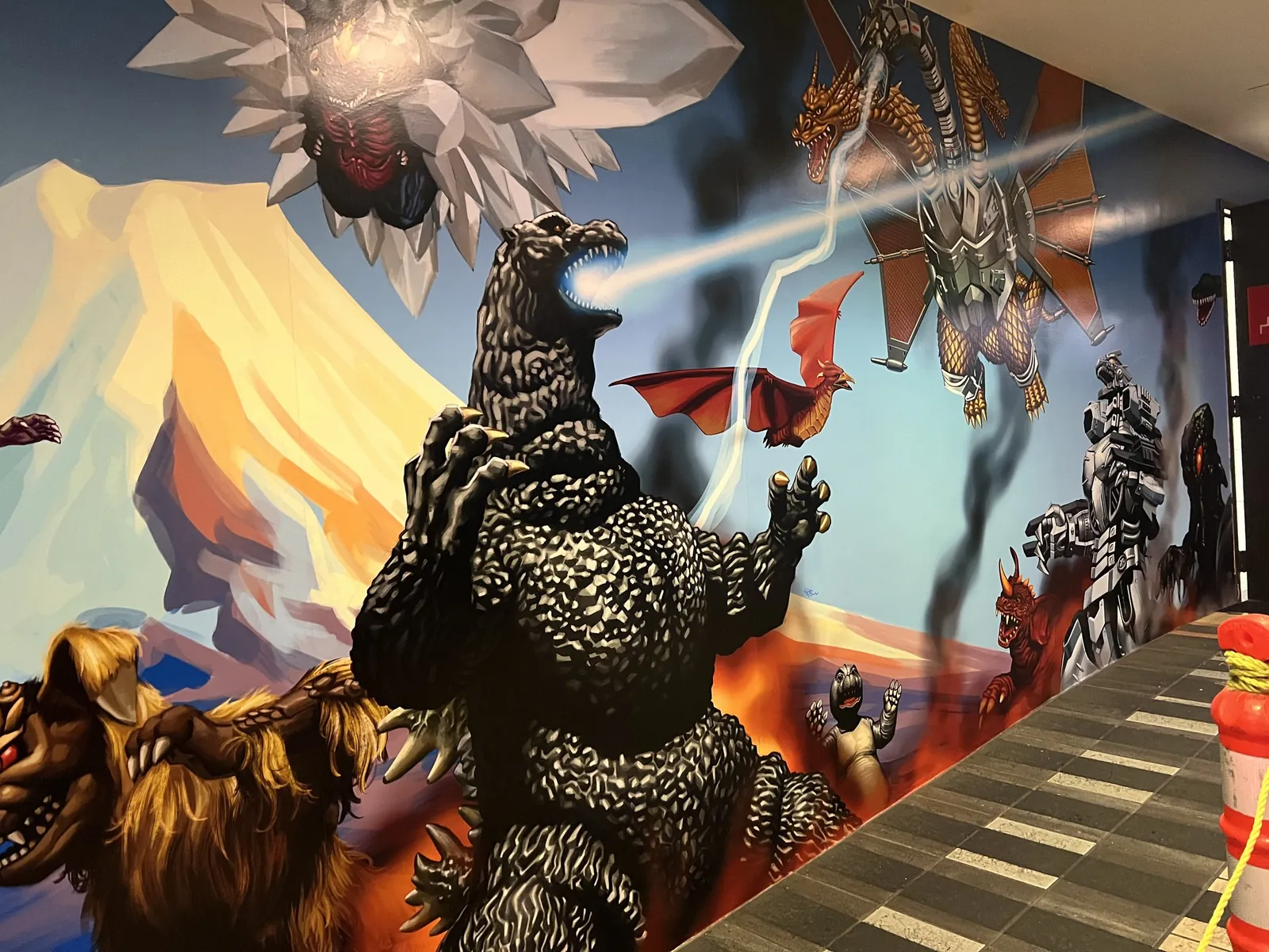 A colorful kaiju mural in Japantown