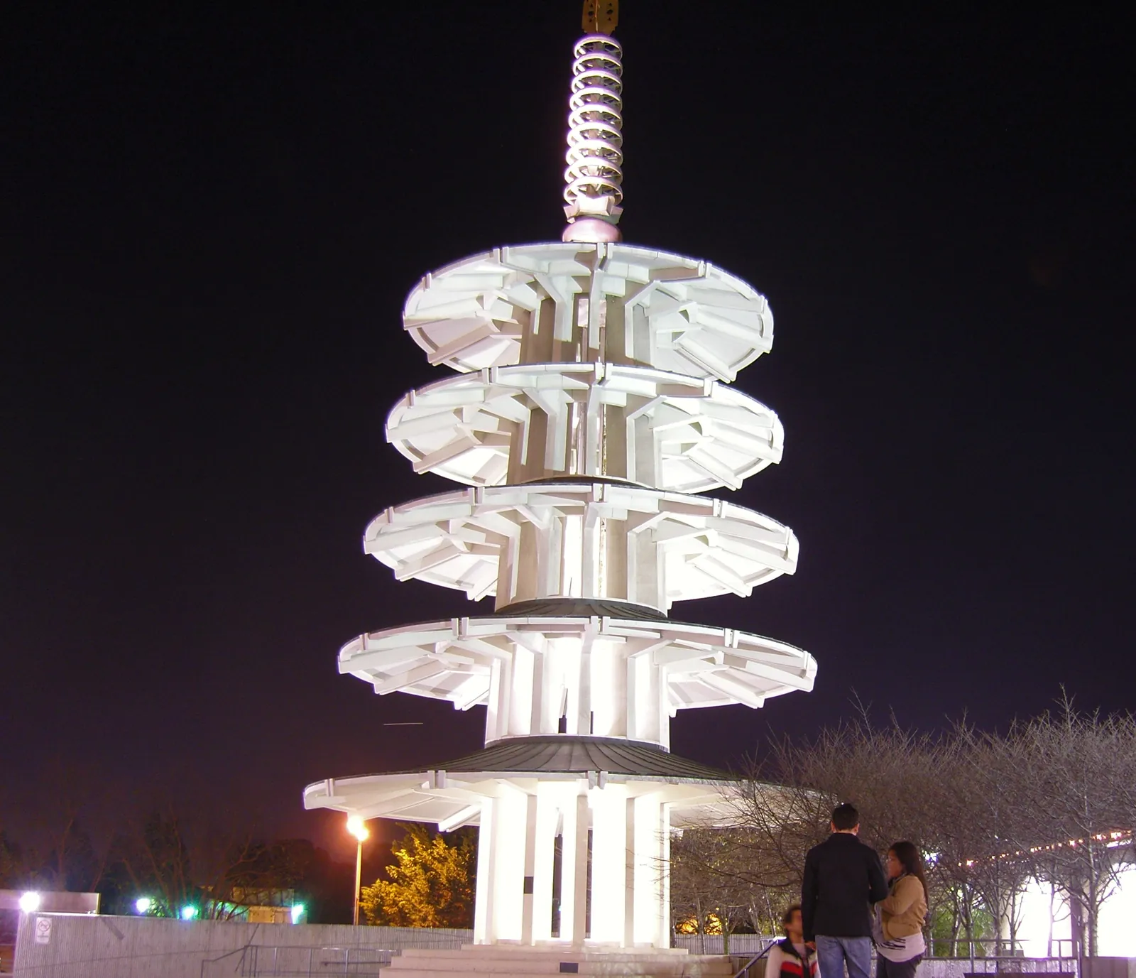 The Peace Pagoda in Japantown lit up at night