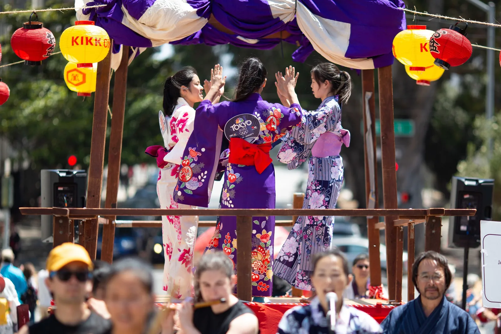 Dancers in kimono on a festival stage in Japantown