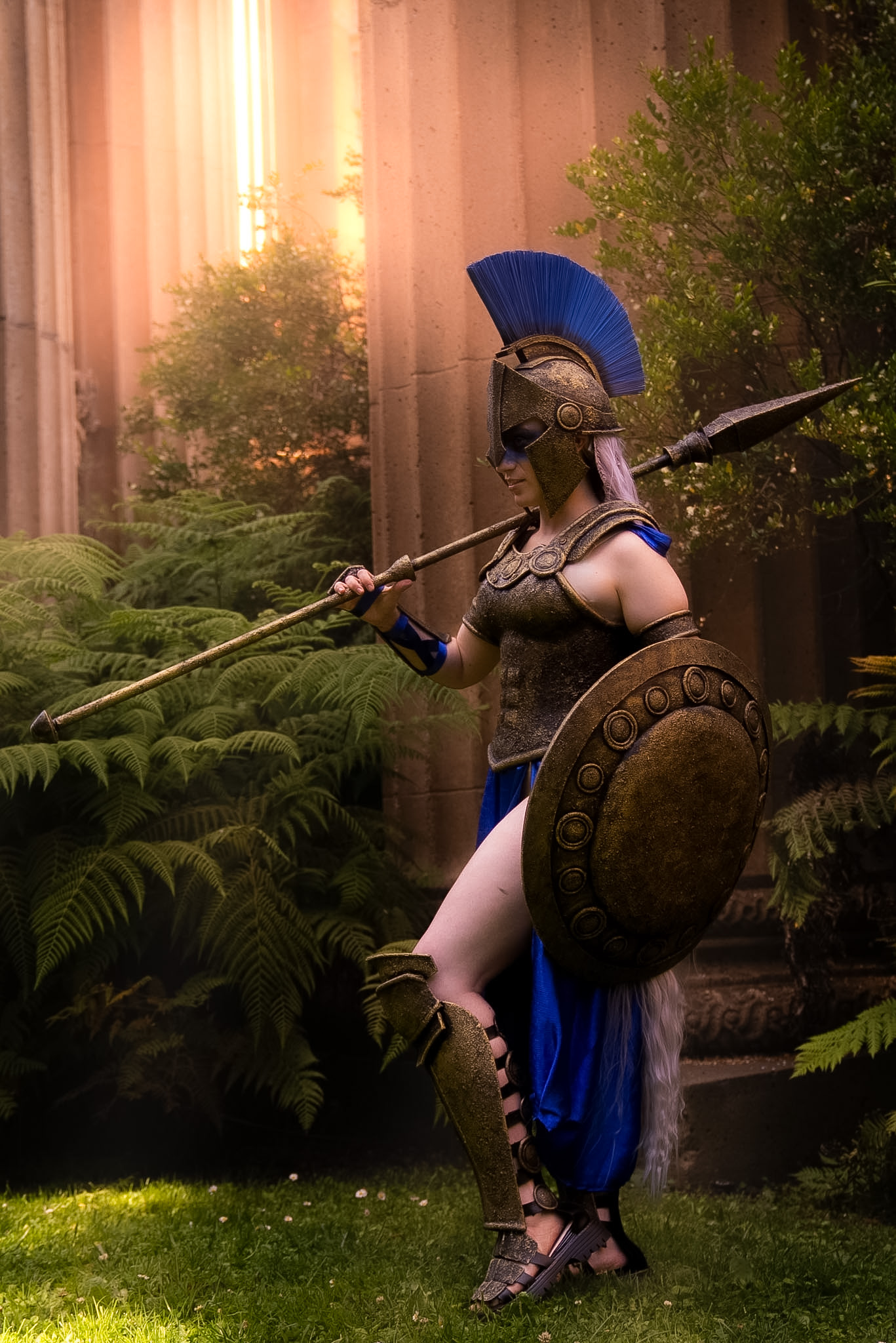 Craft example: Poppy Lop Cosplay as Athena, in a white and gold gown with a headpiece, holding a staff